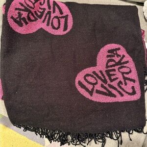 Victoria's Secret Black Blanket with Pink Heart Accents